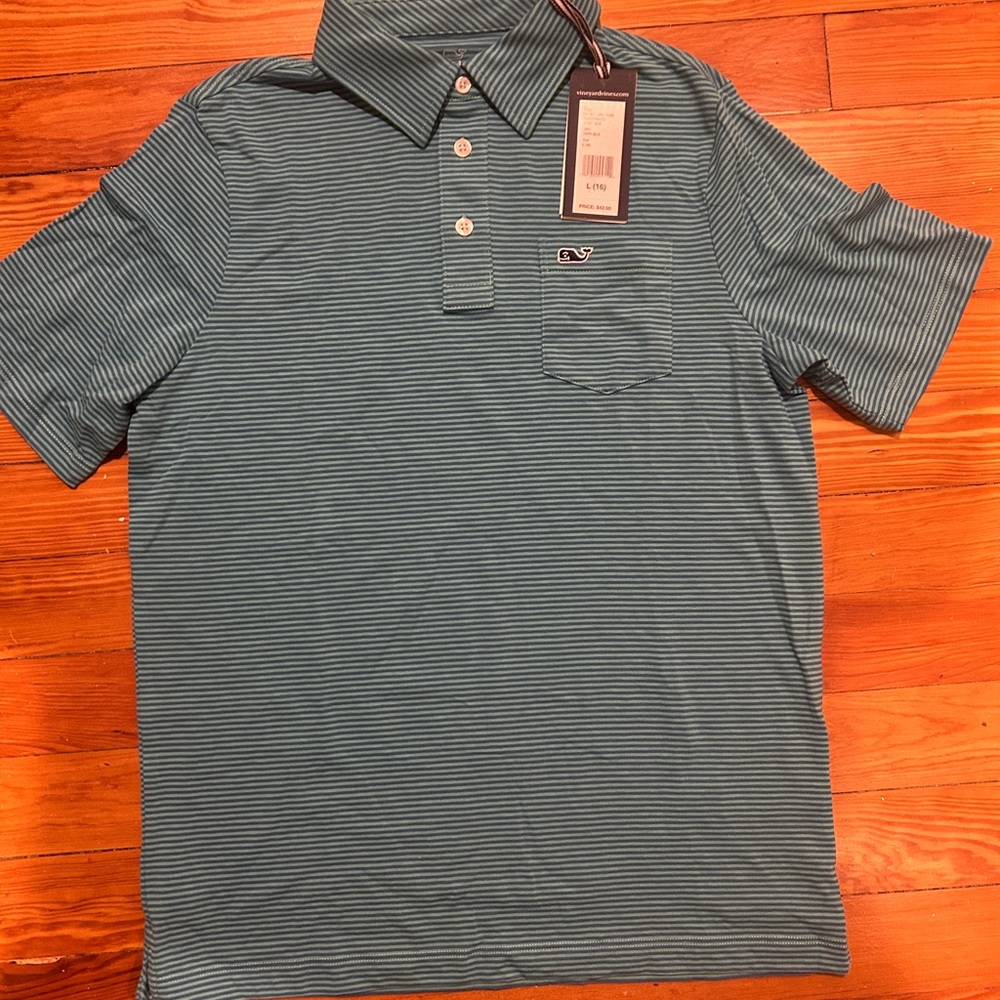 Vineyard Vines Boys Polo - Teal Stripes